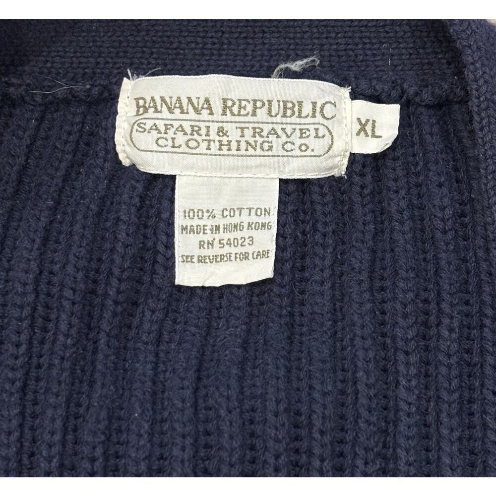 VTG 80s Banana Republic Safari & Travel Navy Cotton Cardigan Sweater Men’s XL* - Picture 2 of 7